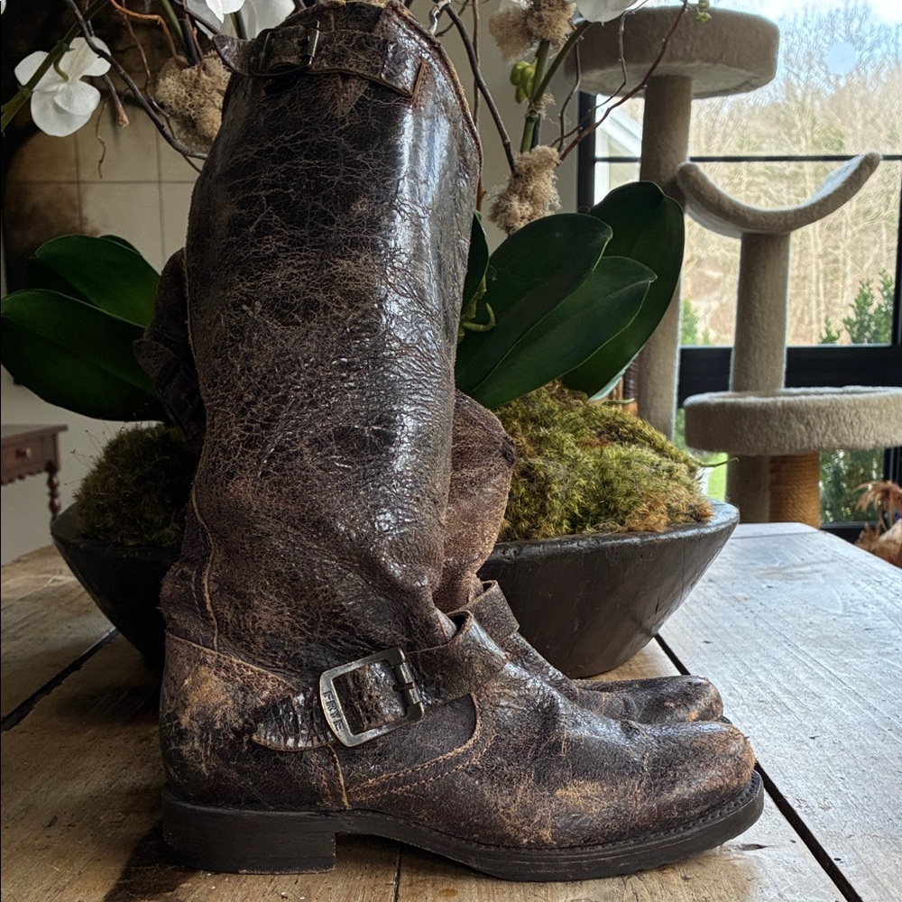 Frye Distressed Leather Buckle Boots